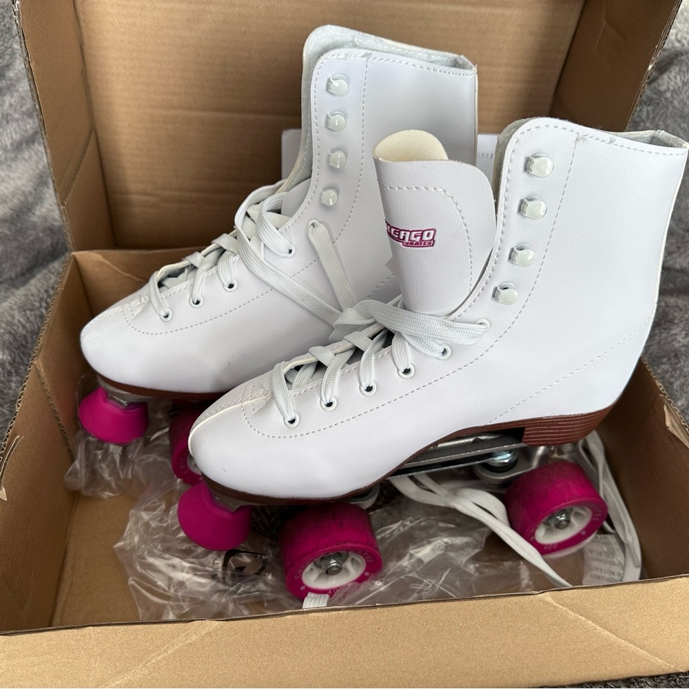 White Roller Skates with Pink Wheels